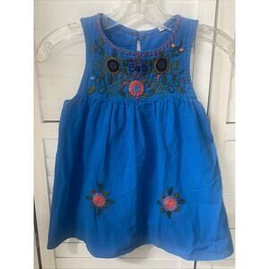 Mexican Oaxacan Embroidery Teal Colorful Girl’s Toddler Dress Size 4